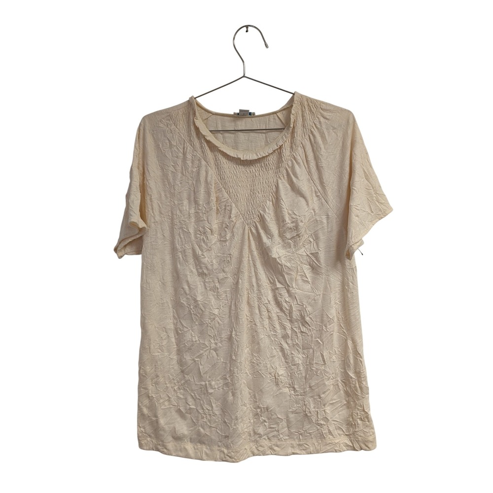 Sundance T-Shirt Crinkle Textured Smocked Casual Everyday Butter Yellow L‎
